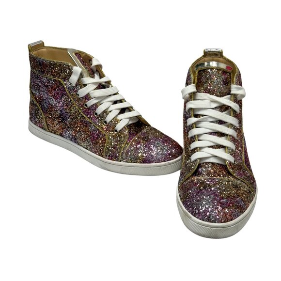 $1250 Christian Louboutin multi bip bip glitter disco sneakers size 9 / eu 39 - Picture 3 of 9